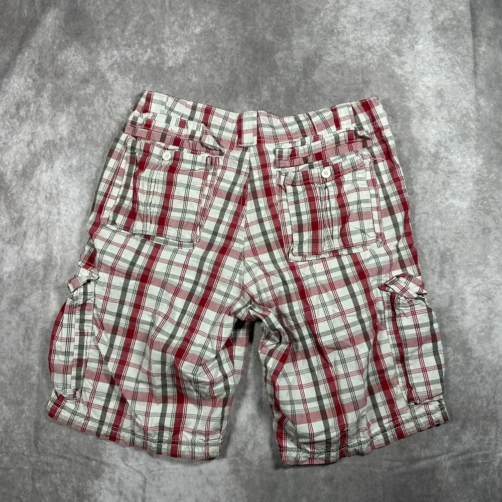 Lee Dungarees Mens Plaid Cargo Shorts 32 Red White Cotton Casual Outdoor Summer
